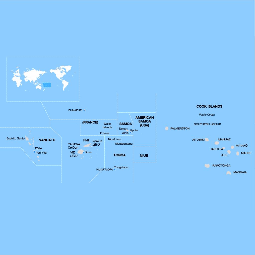 South Pacific vacation map